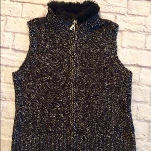 Style & Co Black Faux Fur Vest Petite Large